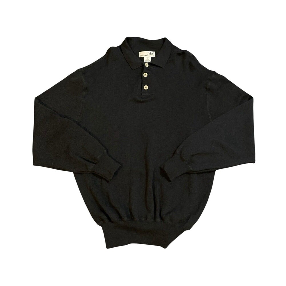 Vintage 90s I Levrieri Black Wool Longsleeve Polo Shirt Large Made In Italy